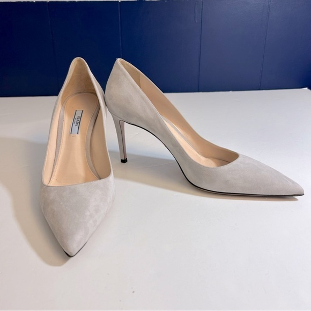 Prada Grey Suede Heels Size 41.5 or US 11.5 - Picture 1 of 9